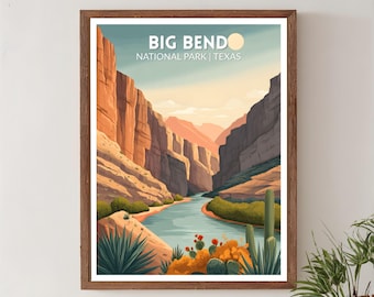 Big Bend National Park Texas Retro Travel Poster, Mid Century Modern Vintage Landscape Art, North America Wall Art