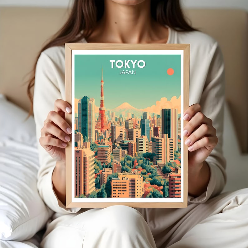 Tokyo Japan Retro Travel Poster, Mid Century Modern Wall Art Print ...