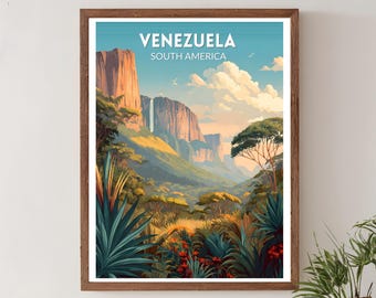 Venezuela Modern Travel Poster, Scenic Coast & Mountains Clean Illustration, South American Wall Art