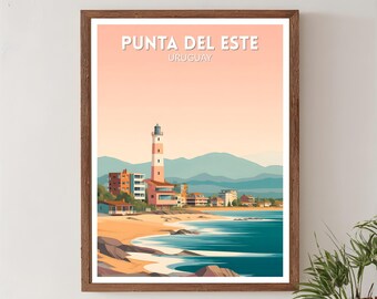 Plakat podróżniczy Punta del Este w stylu retro, Urugwaj, sztuka nadmorska w stylu mid-century modern, sztuka ścienna Ameryki Południowej