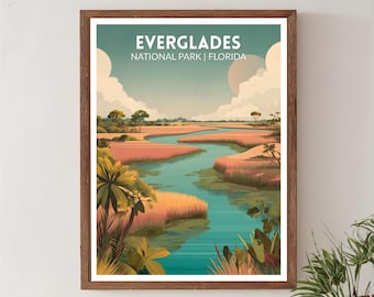 Everglades National Park Florida Retro Travel Poster, Mid Century Modern Vintage Landscape Art, North America Wall Art
