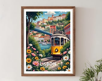 Lisbon Travel Print, Portugal Poster, Portuguese Wall Art, Lisbon Illustration, Europe Travel Poster, Coastal City Print