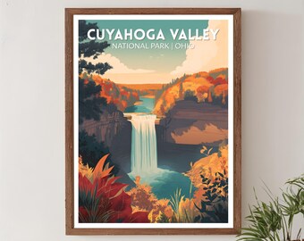 Cuyahoga Valley National Park Ohio Retro Travel Poster, Mid Century Modern Vintage Landscape Art, North America Wall Art