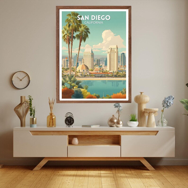 San Diego California Retro Travel Poster, Mid Century Modern Vintage ...
