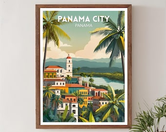 Panama-stad Panama retro reisposter, moderne vintage stadskunst uit het midden van de eeuw, kunst aan de muur Noord-Amerika