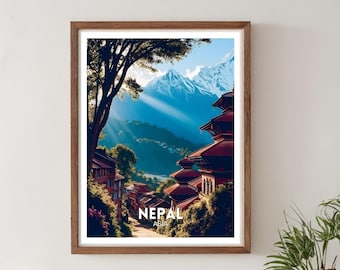 Nepal Travel Print, Asia Travel Poster, Kathmandu Wall Art, Nepal Illustration, Himalayan Travel Decor, Cultural Poster, Nepal Artwork