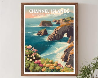 Channel Islands National Park California Retro Travel Poster, Mid Century Modern Vintage Landscape Art, North America Wall Art