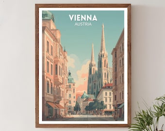 Vienna Austria Retro Travel Poster, Mid Century Modern Wall Art Print, Vintage Cityscape Decor, European Home Art