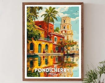 Pondicherry Travel Print – India Poster, Tamil Nadu Wall Art, Pondicherry Poster, Colorful Colonial Architecture Print, India Travel Artwork