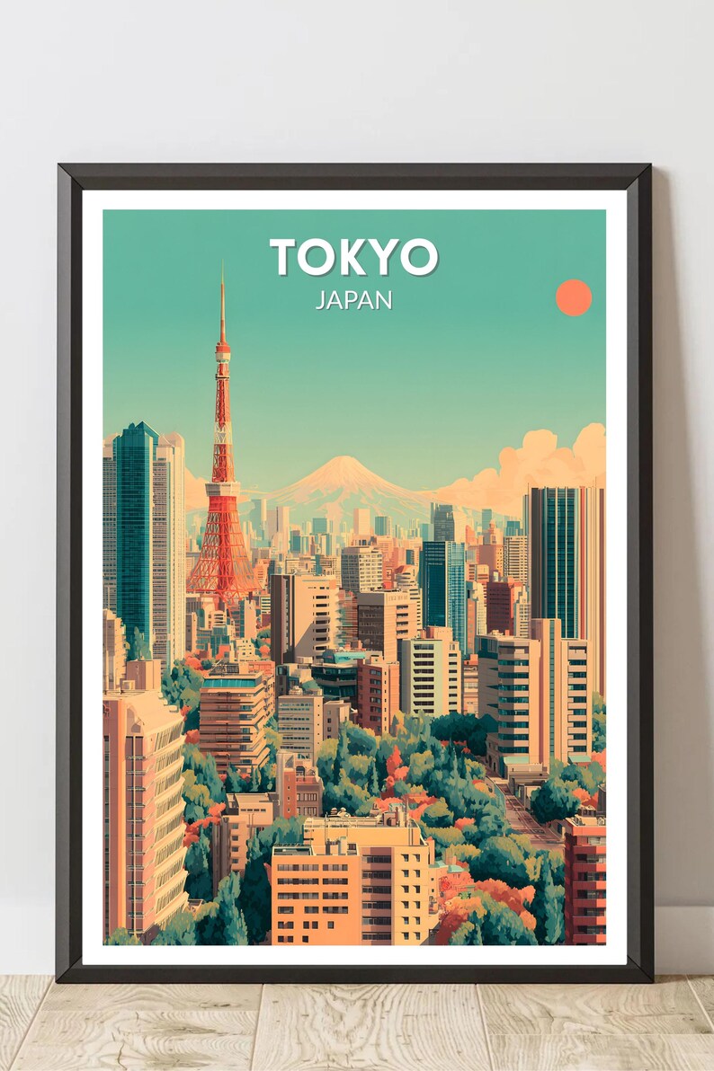 Tokyo Japan Retro Travel Poster, Mid Century Modern Wall Art Print ...