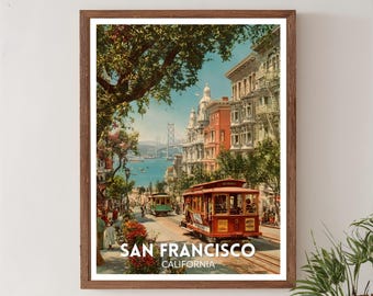 San Francisco Vintage Travel Poster Print , Golden Gate Bridge Wall Art, Retro USA City Poster, San Francisco Travel Print, California Art