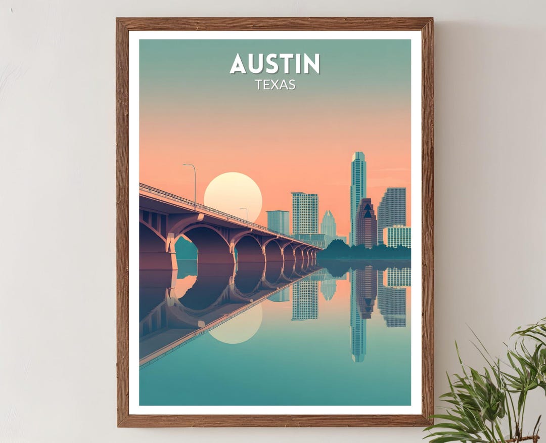 Austin Texas Retro Travel Poster, Mid Century Modern Wall Art Print ...