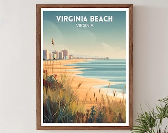 Virginia Beach Virginia Retro Travel Poster, Mid Century Modern Vintage Coastal Art, North America Wall Art