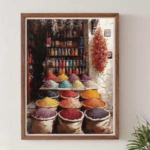 Punjab Spice Store Art Print, Colorful Indian Wall Art, Punjabi Market Poster, Vibrant Kitchen Decor, Ethnic Cultural Artwork