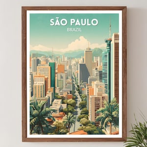 São Paulo Brazil Retro Travel Poster, Mid Century Modern Wall Art Print, Vintage Cityscape Decor, South American Home Art