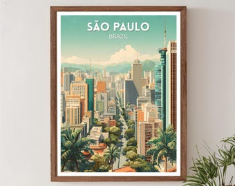 Sao Paulo Brasilien Retro Reise Poster, Mid Century Modern Wand Kunst Druck, Vintage Stadtbild Dekor, Südamerikanische Wohnkunst