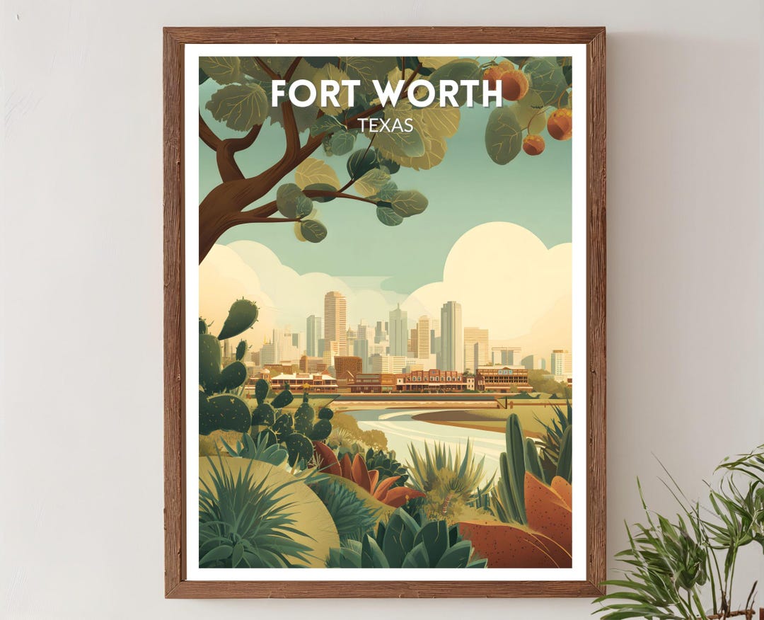 Fort Worth Texas Retro Travel Poster, Mid Century Modern Vintage ...