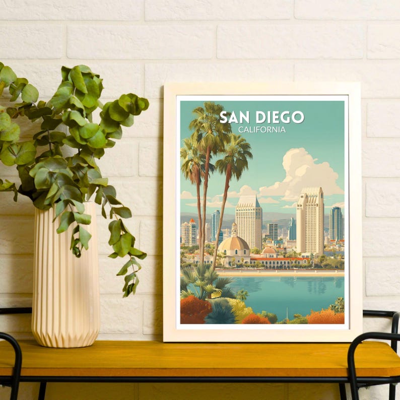 San Diego California Retro Travel Poster, Mid Century Modern Vintage ...