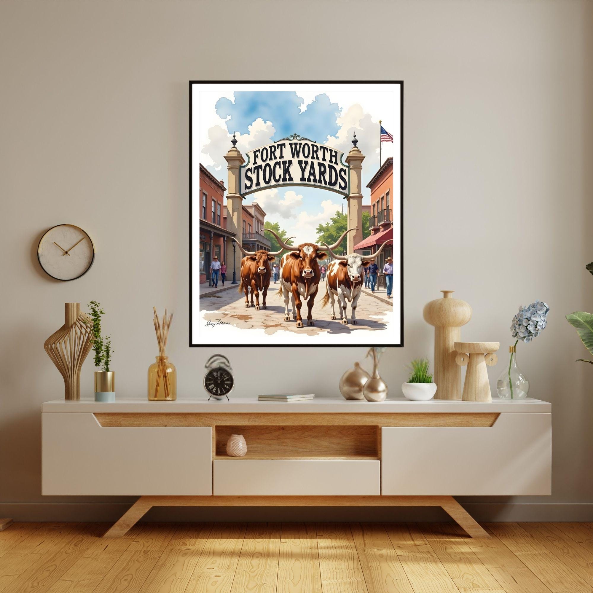 Fort Worth Texas Retro Travel Poster, Mid Century Modern Wall Art Print ...