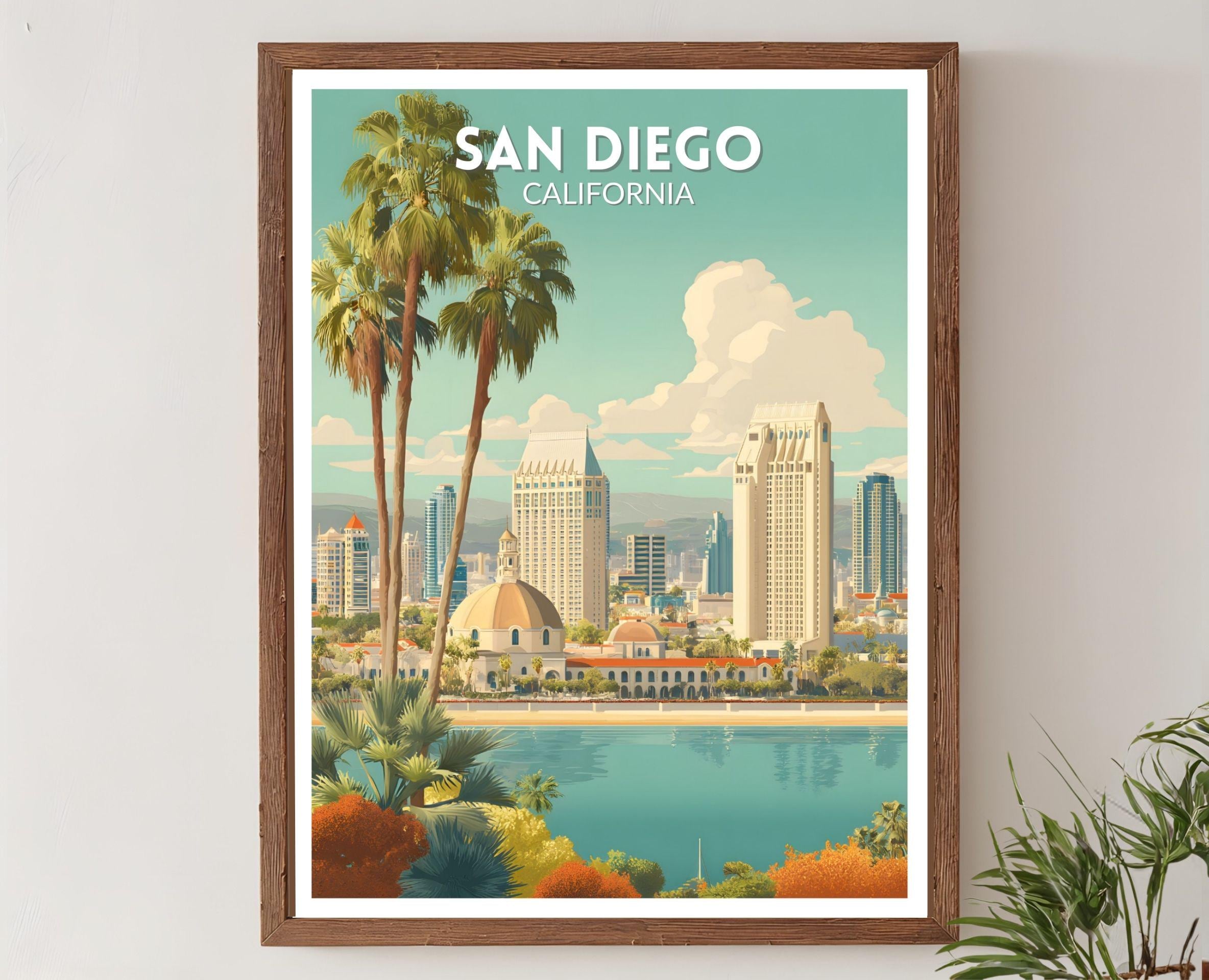San Diego California Retro Travel Poster, Mid Century Modern Vintage ...