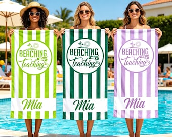 Custom Teacher's Beach Escape Towel, Personalized Name beaching Not Teaching Vacation Towel, Holiday Essential Towel for Off-Duty Teachers