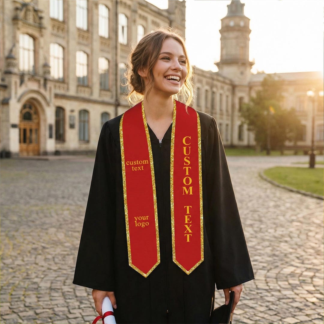 Custom Gold Glitter Graduation Stole, Text Logo Graduation Sash ...