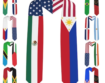 Custom Country Flags Graduation Stole, 2/3/4 Flags Mixed Graduation Sash, Personalized Graduation Gift for Students, Class of 2026