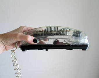 1980s Clear Phone Long Cord Vintage Unisonic See-Through Clear Telephone