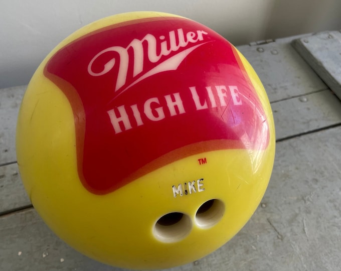 Vintage Miller High Life Bowling Ball, Beer Ball, Yellow, Red, & White Vizaball Miller Beer