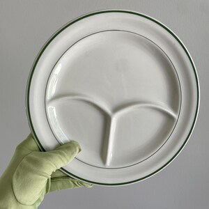 Vintage Mayer China Divided Diner Plate, Green Bands on Ivory Restaurant Ware Cafe Plate 9.5”, Sold Individually