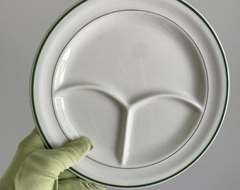 Vintage Mayer China Divided Diner Plate, Green Bands on Ivory Restaurant Ware Cafe Plate 9.5”, Sold Individually