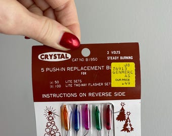 Vintage Christmas Crystal Multi-Color Replacement Bulbs, NEW Untested - Recommended for Display, Taiwan, GREAT Kitschy Christmas Packaging!