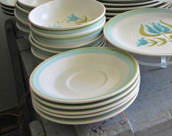 Franciscan Earthenware Tulip Time Dinnerware Set of 18 ~ Turquoise Dinnerware ~ Retro Flower