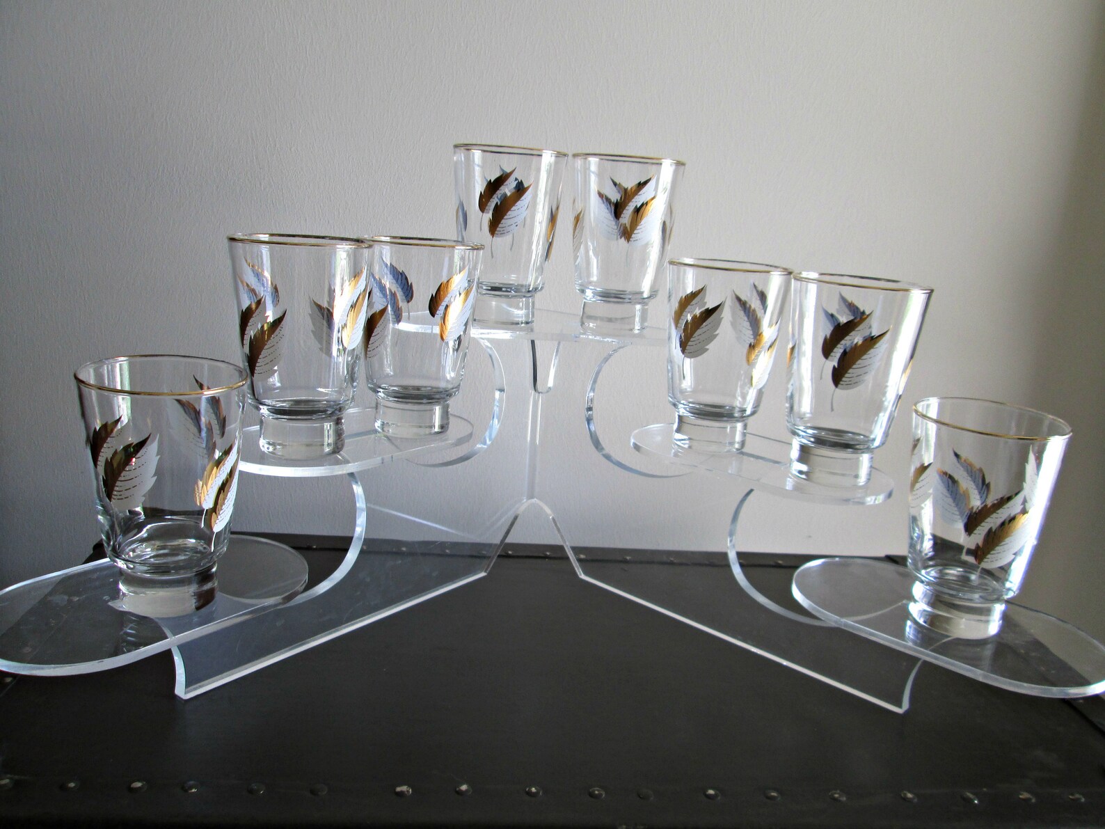 Vintage MCM Drinking Glasses Set of 8 Libbey Feather Gold & Etsy