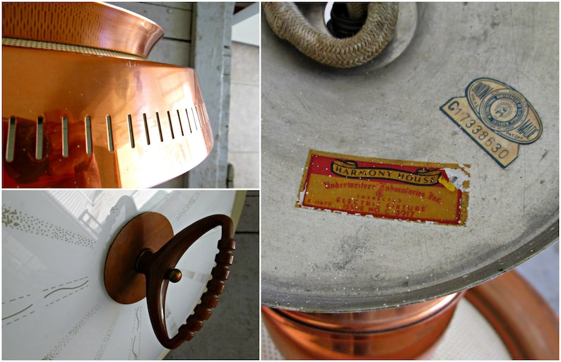 Mid Century Modern Pull Down Light STUNNING Harmony House Copper Lamp, Atomic UFO Flying Saucer Ceiling Mount, Pinhole Diffuser, Glass Shade image 5