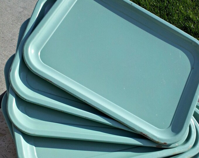 Vintage Mint Green Metal Snack Trays Set of 4 by Nashco Etsy