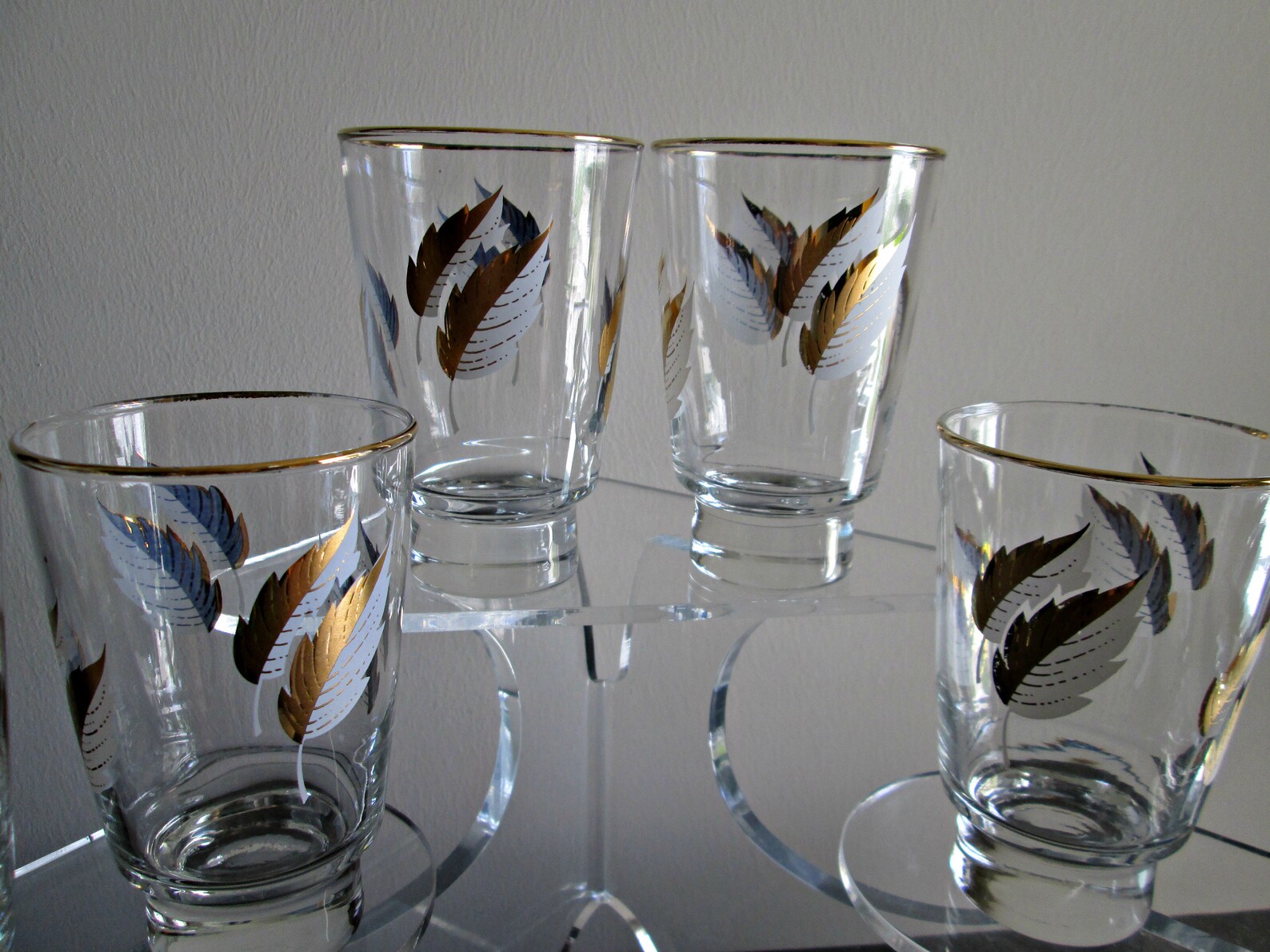 Vintage MCM Drinking Glasses Set of 8 Libbey Feather Gold & Etsy