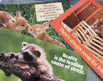 Vintage Argus 90s Motivational Posters YOUR CHOICE: Raccoon Hanging by a Limb, Kittens Sharing a Box, or Baby Deer Kisses