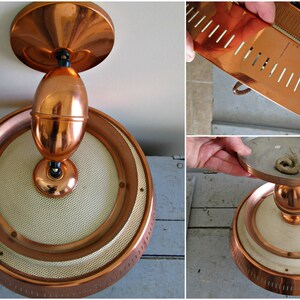 Mid Century Modern Pull Down Light STUNNING Harmony House Copper Lamp, Atomic UFO Flying Saucer Ceiling Mount, Pinhole Diffuser, Glass Shade image 9