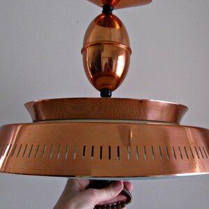 Mid Century Modern Pull Down Light STUNNING Harmony House Copper Lamp, Atomic UFO Flying Saucer Ceiling Mount, Pinhole Diffuser, Glass Shade image 8