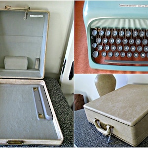 Vintage Portable Manual Typewriter with Lockable Case, Underwood Olivetti Studio 44, Case & Key, MCM Design Robin's Egg Blue, Made in Spain image 4