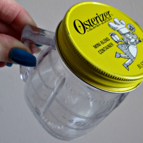 Vintage Osterizer Mini-Blend Container | Oster Blend & Store PLASTIC Blender Attachment with Metal Lid | 2 Available