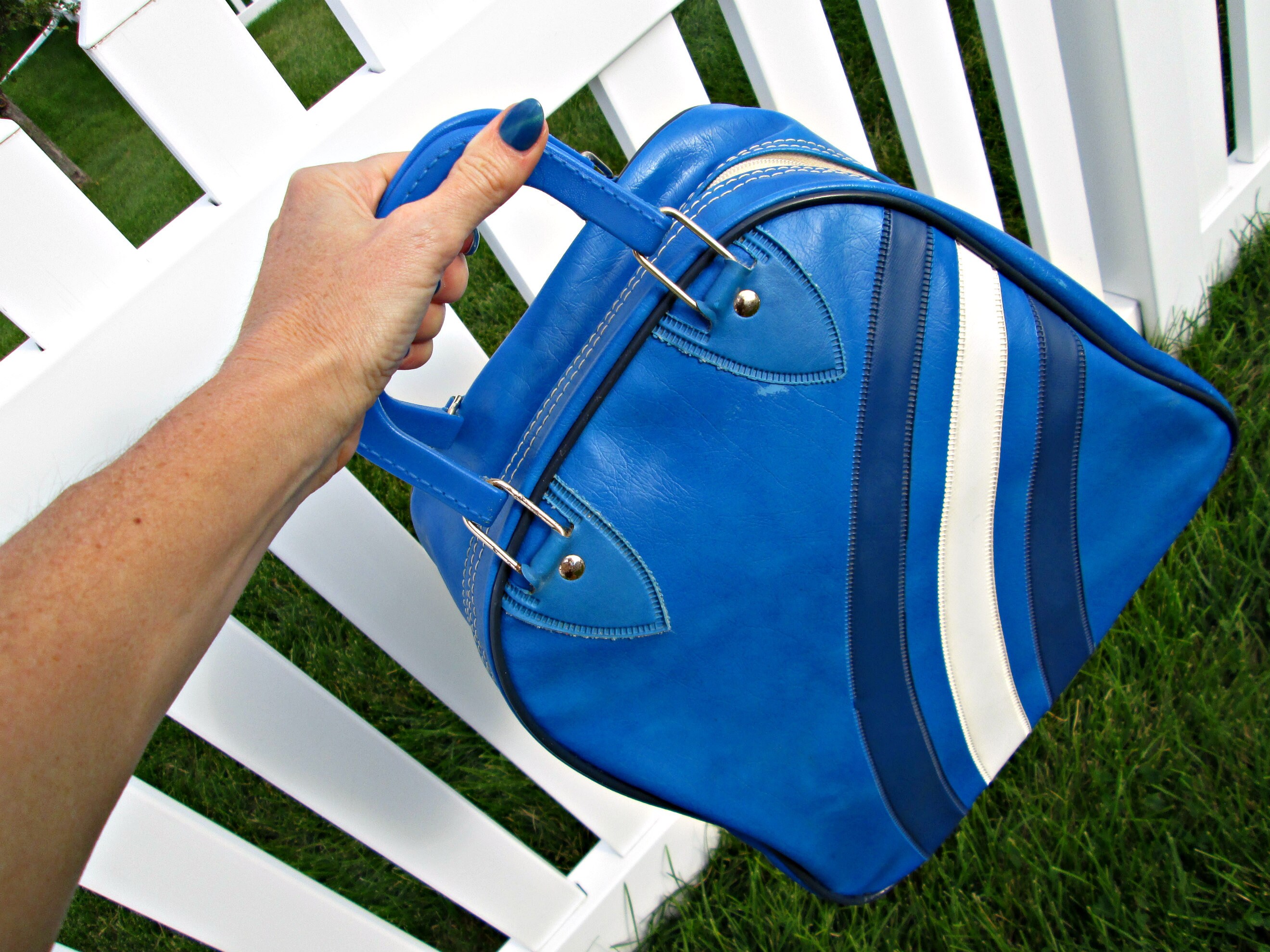 Vintage Bowling Bag Blue With Hombre Stripes Pleather Etsy Mexico