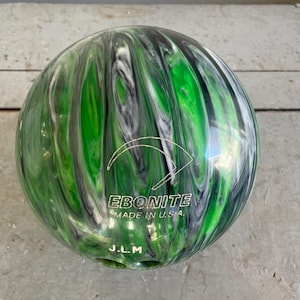 Vintage Ebonite Maxim Bowling Ball, Green Swirls Retro Ebonite Bowling Ball, 14 Pounds & 12 Ounces