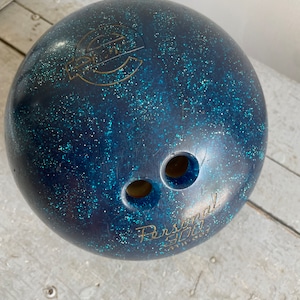Vintage Ebonite Bowling Ball, Blue GLITTER Sparkly Retro Personal 300 Ebonite Bowling Ball, 11 Pounds & 12 Ounces
