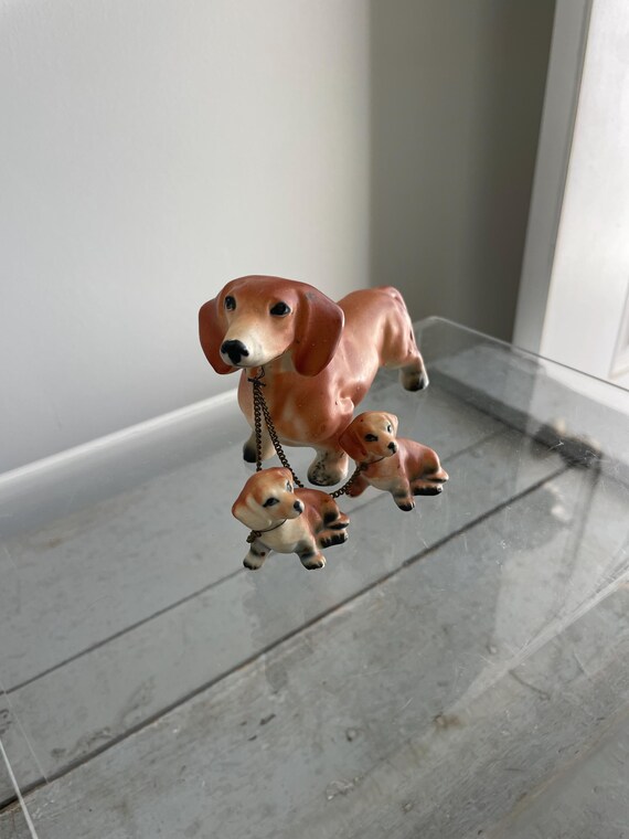 Vintage Dachshund Mama Dog & Puppies Mid Century Ceramic Chain