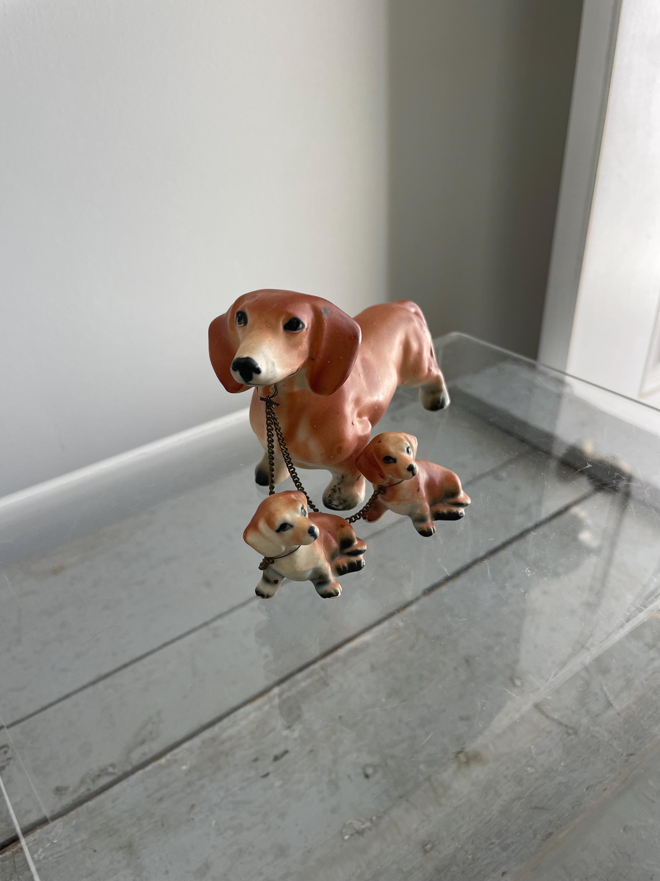 ビンテージ チーキー　27cm Vintage Dachshund Mama Dog & Puppies Mid Century Ceramic Chain