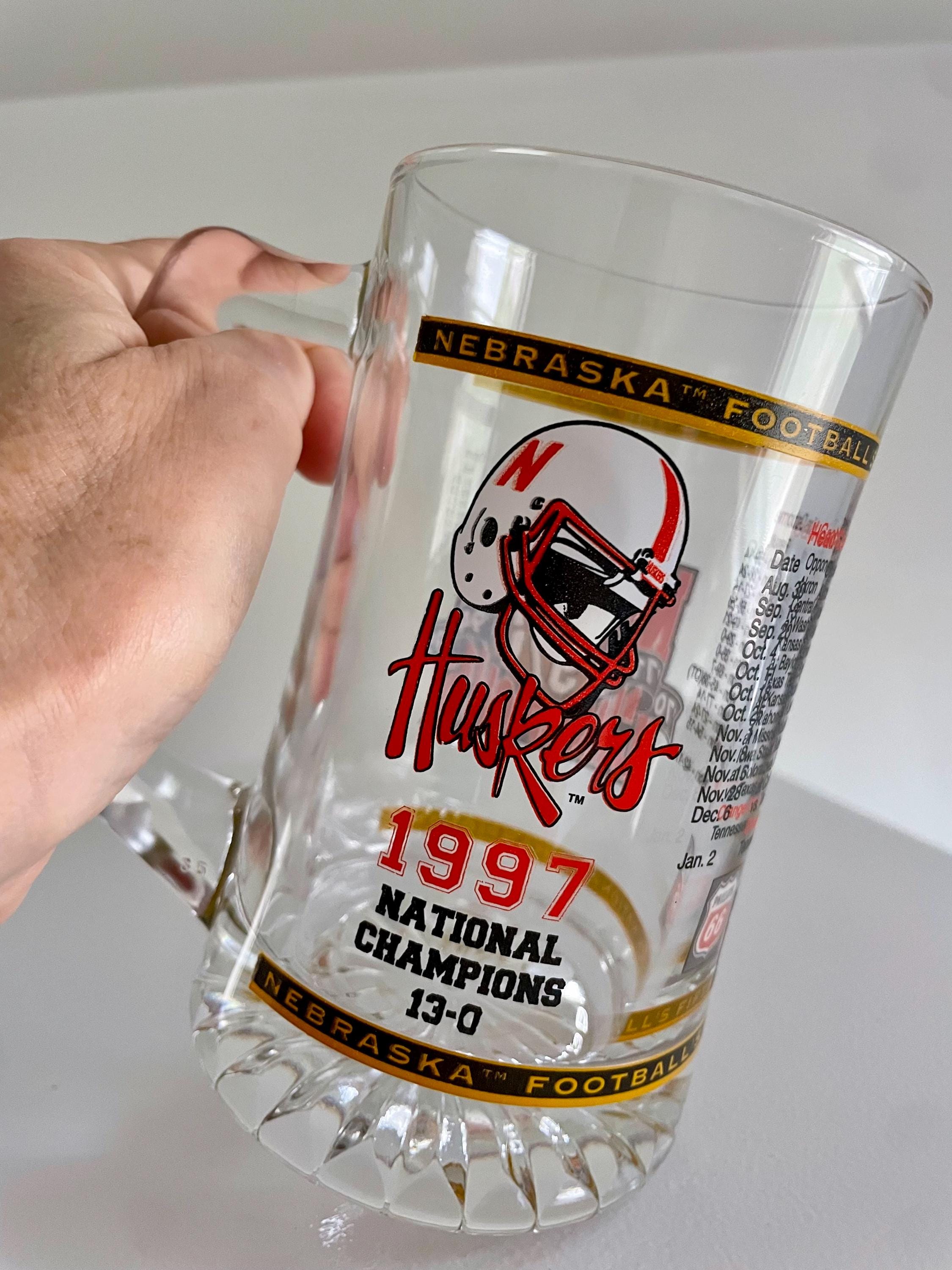 Vintage Nebraska Football Cornhuskers 1997 National Champions Glass Mug, Phillips 66 NE Huskers 5th Championship Beer Stein, EXCELLENT! - Etsy Vintage Nebraska Football Cornhuskers 1997 National Champions Glass Mug, Phillips 66 NE Huskers 5th Championship Beer Stein, EXCELLENT! - Etsy