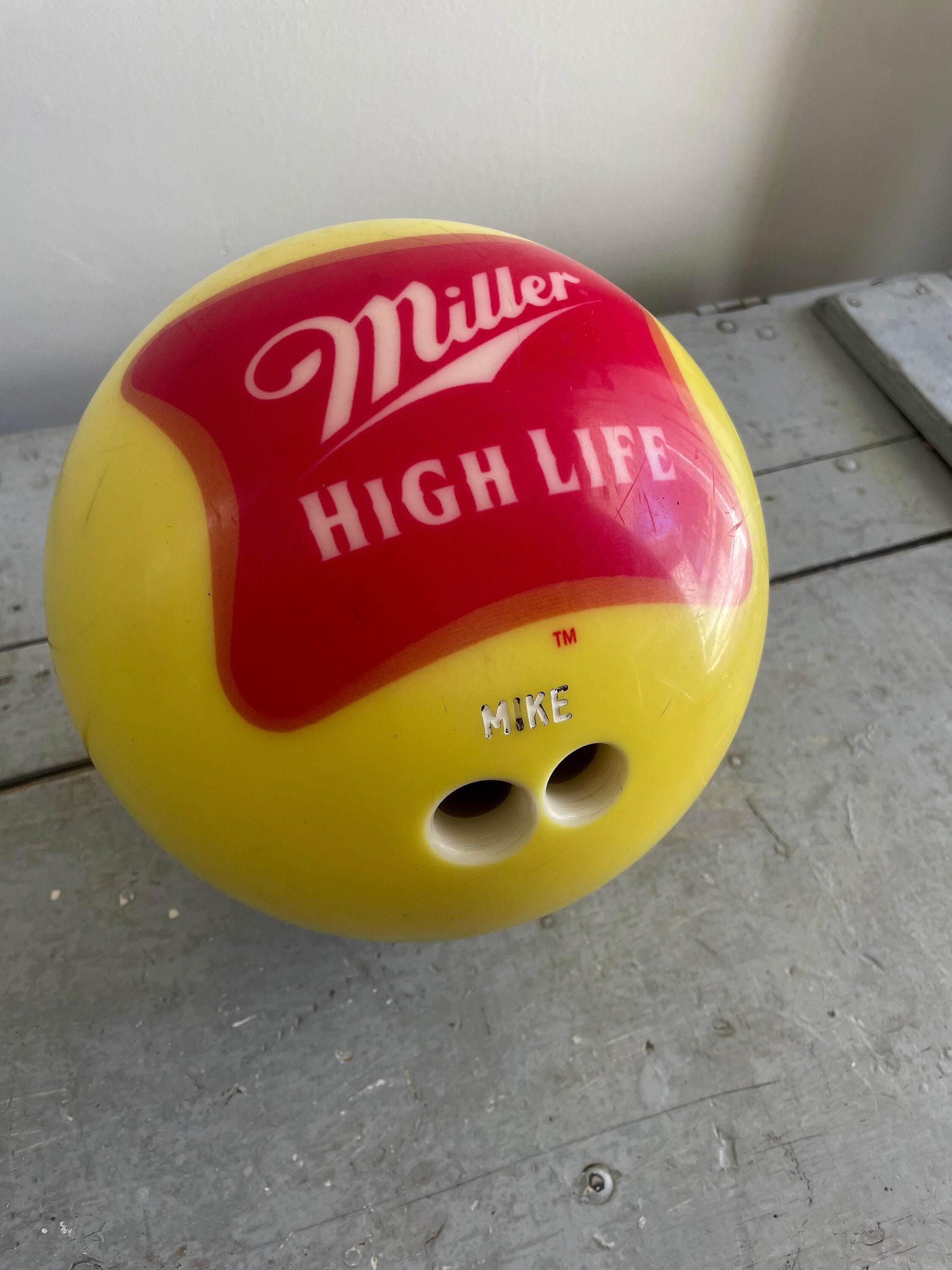 Vintage Miller High Life Bowling Ball, Beer Ball, Yellow