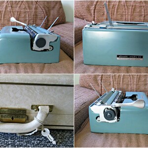 Vintage Portable Manual Typewriter with Lockable Case, Underwood Olivetti Studio 44, Case & Key, MCM Design Robin's Egg Blue, Made in Spain image 8
